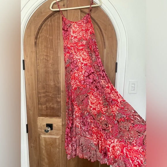 FREE PEOPLE Intimately Maxi Red Floral Dress with Slit Size Small- Like New - Picture 4 of 5